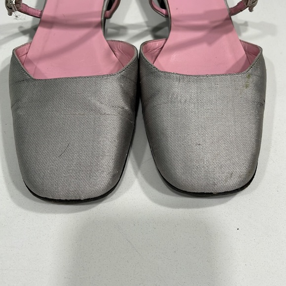 Kate Spade Soft Gray Dupioni Silk Square Toe Strap Low Heel - Picture 6 of 14